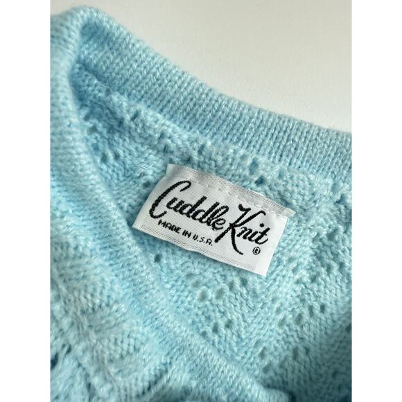 Vtg 60s Cuddle Knit Easter Pastel Blue Popcorn Knit Granny Cardigan Sweater - Picture 2 of 6